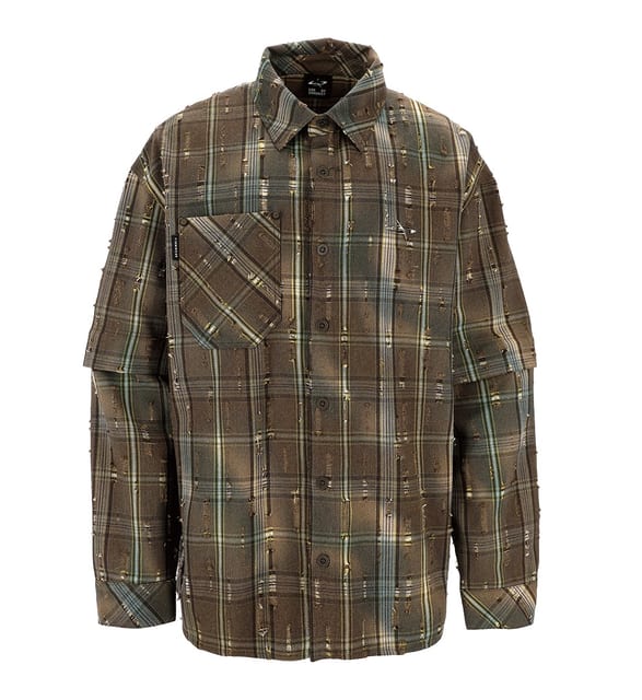 EMBLEM DETACHABLE CHECK SHIRTS - GLITCHED BROWN