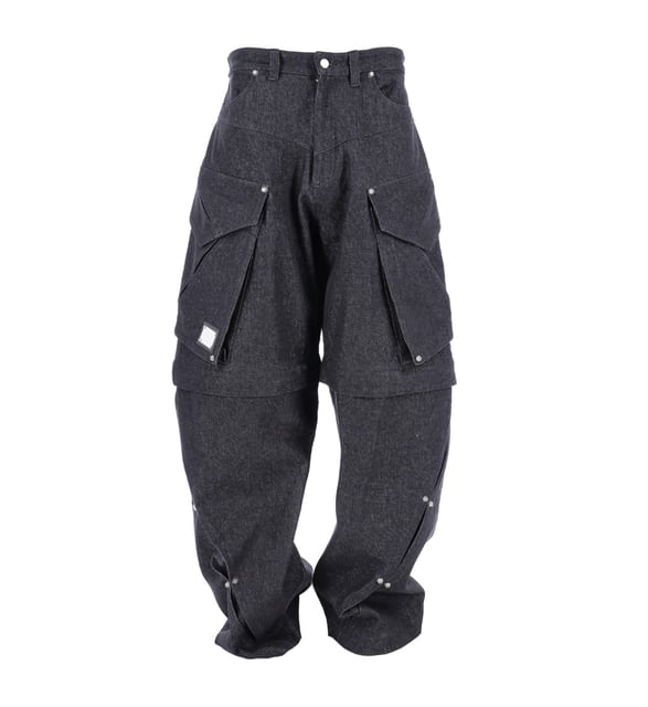 SCAR DETACHABLE CARGO DENIM PANTS - BLACK