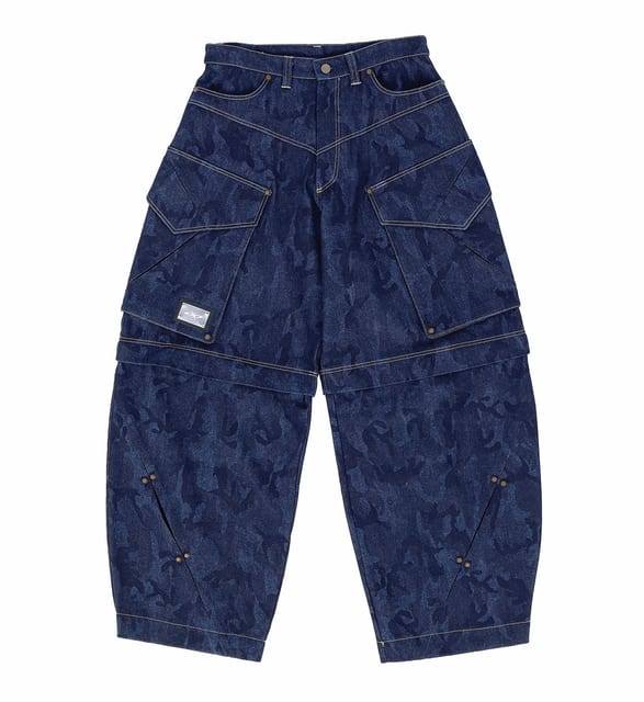 SCAR DETACHABLE CARGO DENIM PANTS - INDIGO CAMO