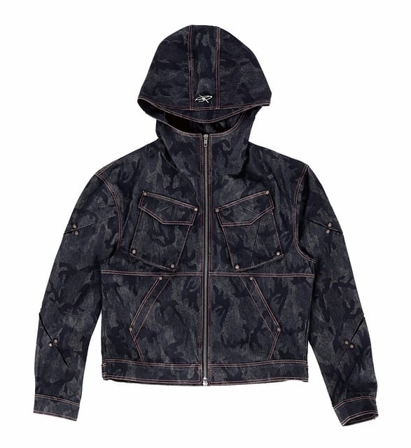 SCAR HOOD DENIM JACKET - BLACK CAMO