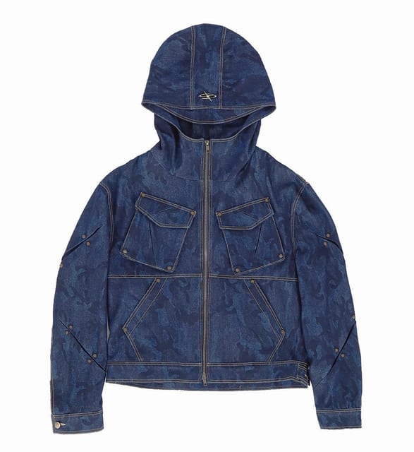 SCAR HOOD DENIM JACKET - INDIGO CAMO