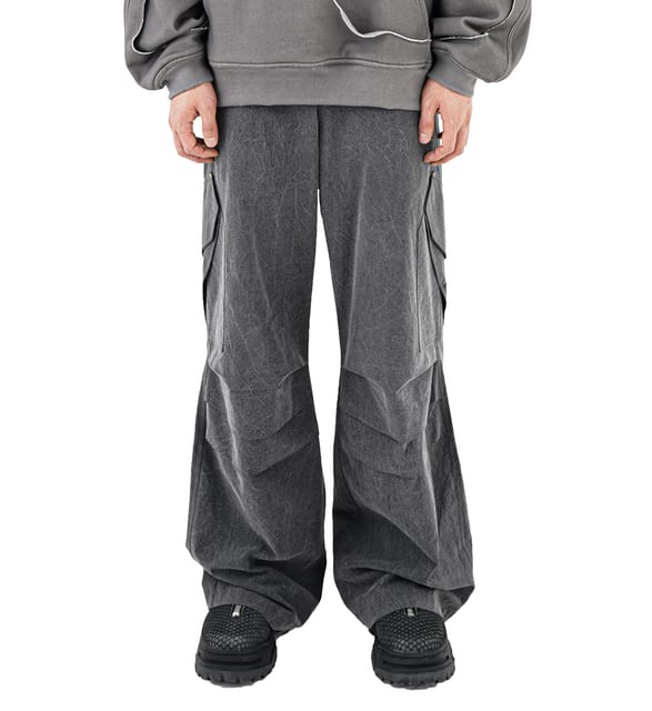 WASHED CREASE CARGO PANTS (CHARCOAL)