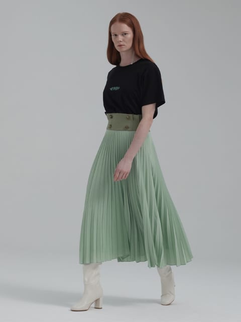 BUTTONED PLEATED MIDI SKIRT (MINT)