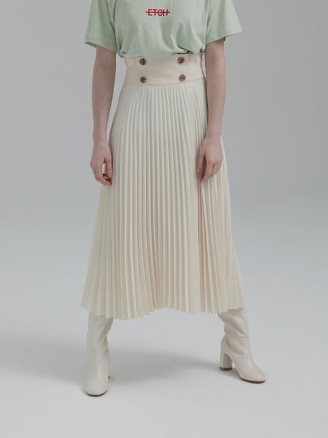 BUTTONED PLEATED MIDI SKIRT (YELLOW IVORY)