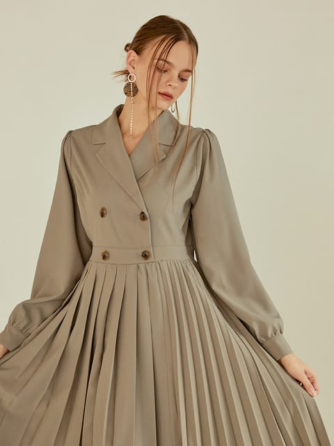 Pleats Double Dress, Khaki