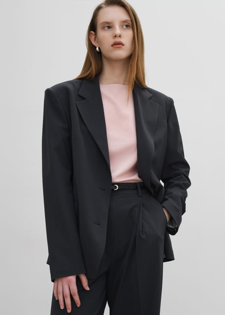 Classic Loose Fit 2button Jacket(Charcoal)