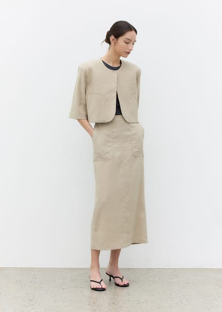 Linen Back-Banding Long Skirt(Beige)