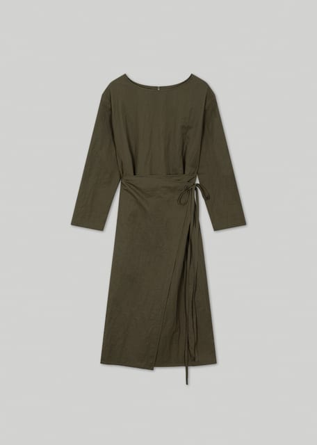 Nylon Wrap Midi Dress(Khaki)