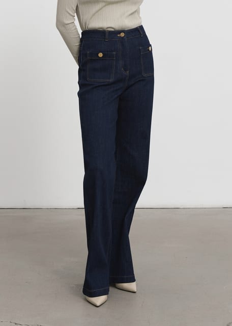 Out Pocket Span Bootcut Denim Pants(Navy)