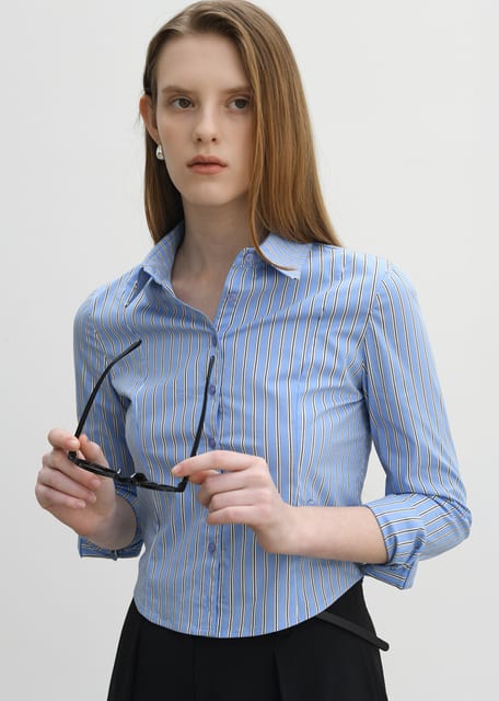 Stripe Slim Fit Span Shirt(Blue)