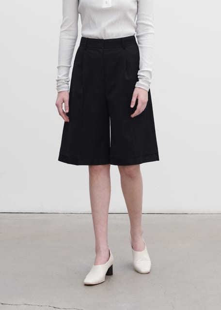 Wool Jacquard Layer Bermuda Pants(Black)