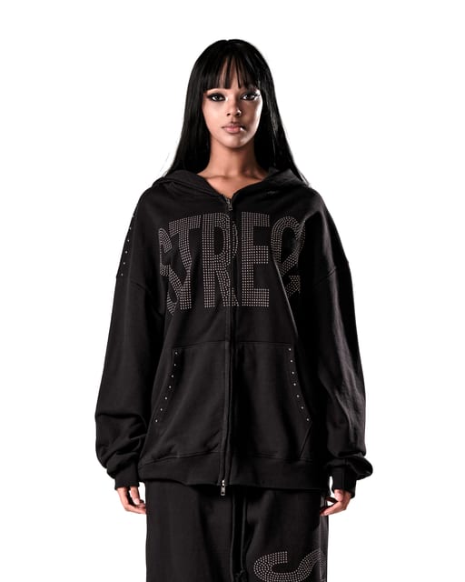 NO STRESS HOTFIX SET HOOD ZIP-UP BLACK