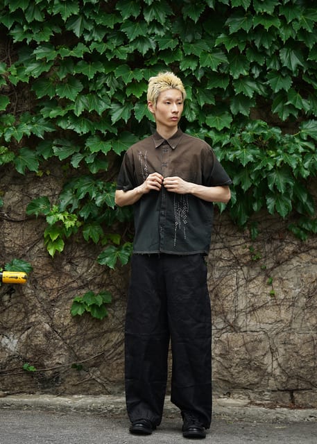 Natural Dyeing Sashiko Half Shirt