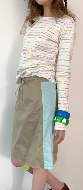 [F.E.E.S] color block string skirt (khaki)