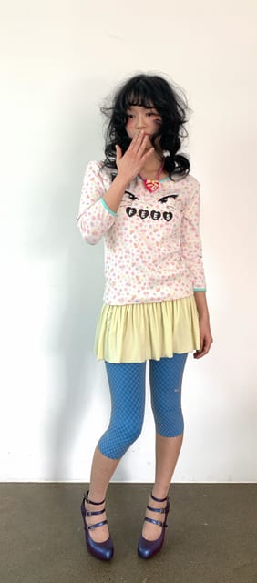 FEES kitty button flower top ivory