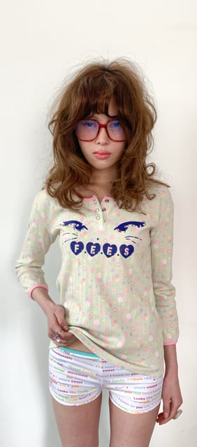 FEES kitty button flower top pistachio