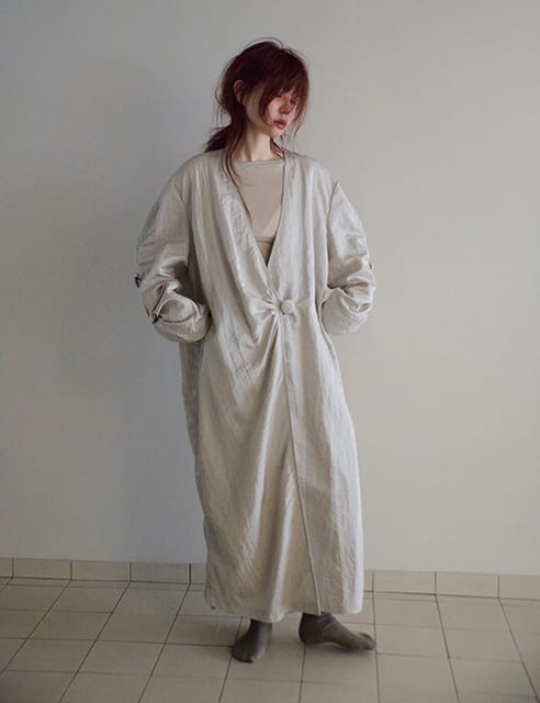 one-button shirred trench coat
