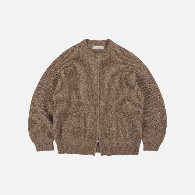 Tweed wool zip up cardigan _ brown