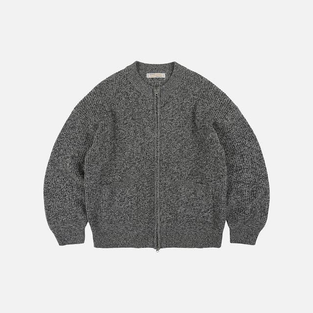 Tweed wool zip up cardigan _ charcoal