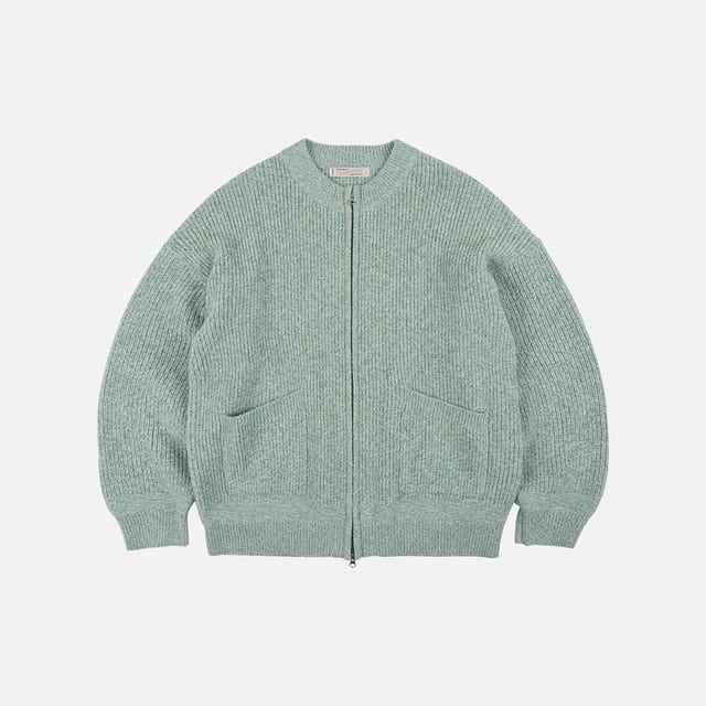 Tweed wool zip up cardigan _ mint