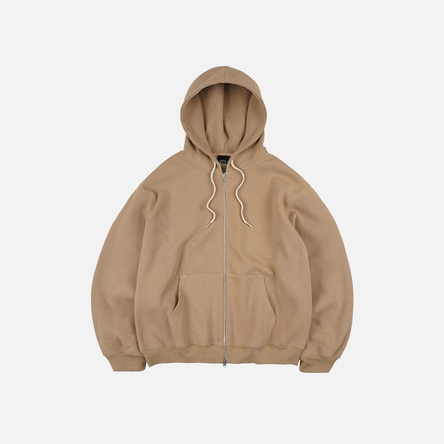 Waffle hood zip up parka _ beige