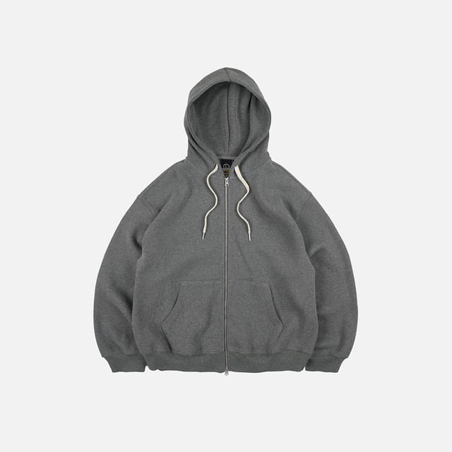 Waffle hood zip up parka _ gray