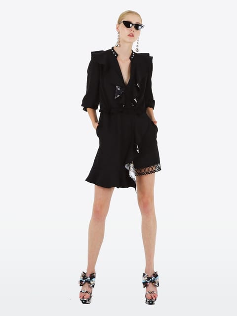 BLACK RUFFLE SHORTS JUMPSUIT