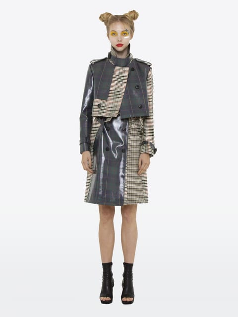 PIG PRINT HALF CHECK TRENCH JACKET (VEST AND SHORT JACKET LAYOUT)
