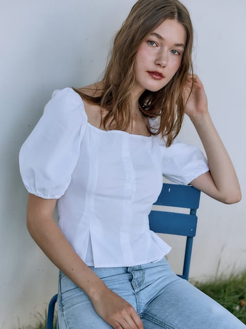 BUSTIER PUFF-SLEEVE TOP [WHITE]