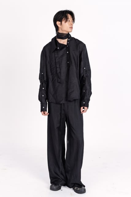 Asymmetric Detachable Collar-Scarf Shirt
