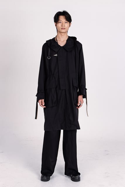 Oversized Scarf-Detail Hooded Rain Parka