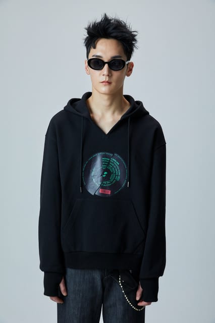 (UNISEX) VINYL RECORD PRINTED HOODIE