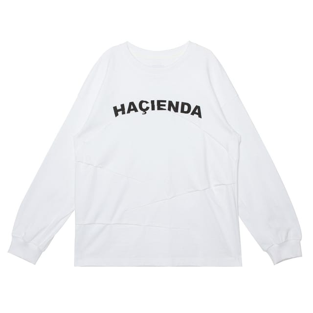 (UNISEX) Wrinkle Effect Logo Print Long Sleeve T-shirt(White)