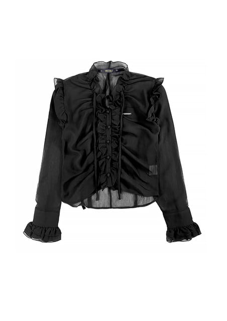 레이스 러플 스트랩 블라우스 블랙 lace ruffle strap blouse_BLACK