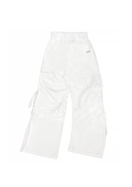 사이드 홀 스트링 언발란스 프릴 팬츠 화이트 SIDE HOLE STRING UNBALANCED FRILL PANTS WHITE