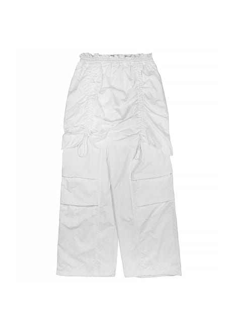프론트 스트링 턱 프릴 밴딩 스커트 팬츠 화이트 FRONT STRING TUCK FRILL BANDING SKIRT PANTS WHITE
