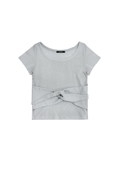 큐빅 크롭 우먼 타이 티셔츠 _라이트 그레이 CUBIC WOMEN'S TIE SHORT SLEEVE T-SHIRT_LIGHT GRAY