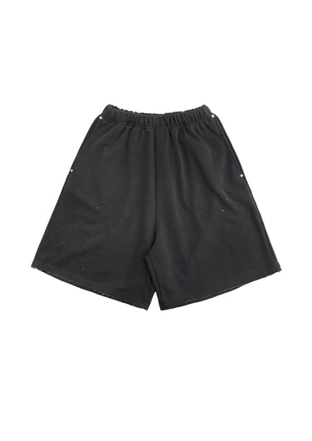 오버사이즈 힙합 와이드핏 큐빅 반바지_차콜 OVERSIZED HIP HOP WIDE FIT CUBIC SHORT PANTS_CHARCOAL