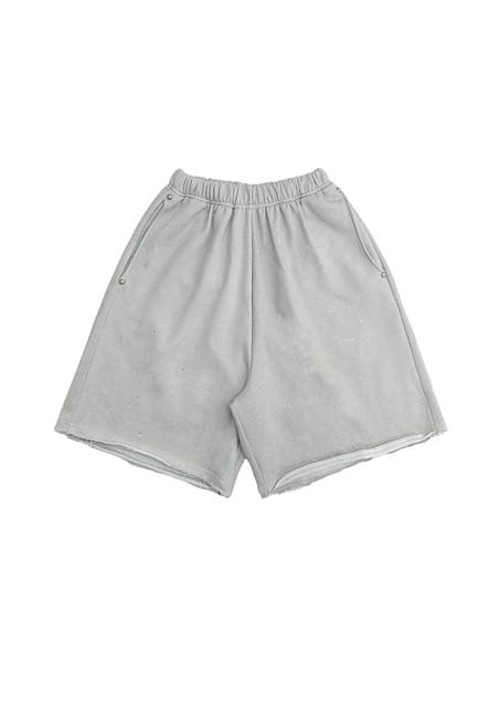 오버사이즈 힙합 와이드핏 큐빅 반바지 _라이트 그레이 OVERSIZED HIP HOP WIDE FIT CUBIC SHORT PANTS_LIGHT GRAY