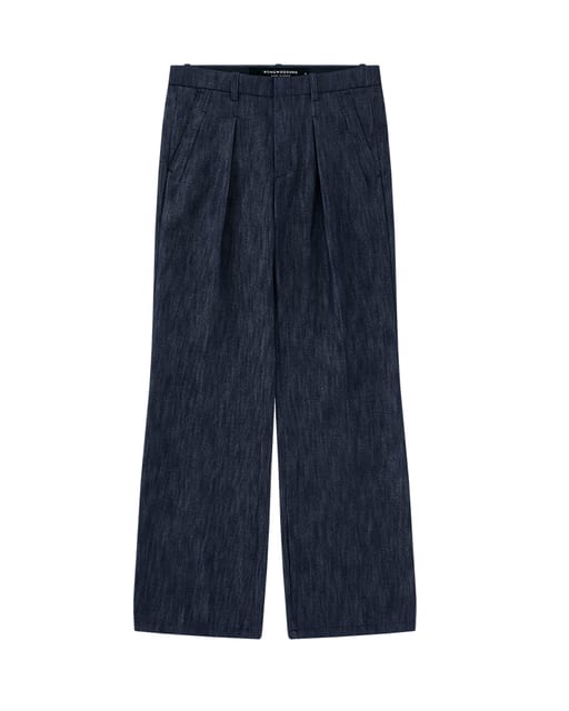 2TUCKS LINEN DENIM BOOTSCUT PANTS_DEEP BLUE