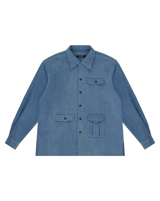 LOOSE FIT WORKWEAR OPEN COLLAR SHIRTS_LIGHT BLUE