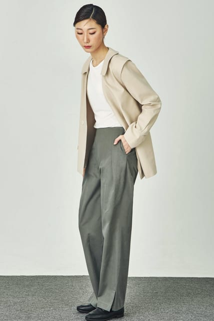 COTTON HEM SLIT TROUSERS-khaki