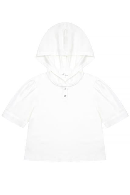 COTTON HOOD SHORT SLEEVED BLOUSE-white