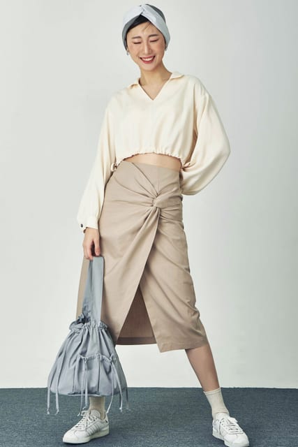 COTTON INTERLACED LONG SKIRT-beige
