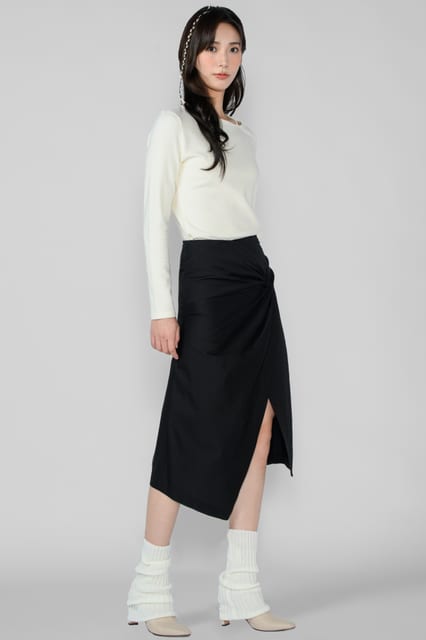 COTTON INTERLACED LONG SKIRT-black