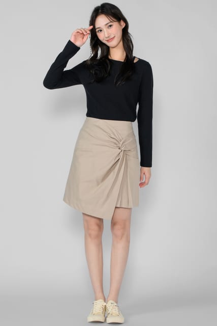 COTTON INTERLACED SKIRT-beige