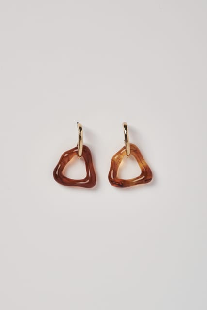 Silver 92.5 triangle acrylic earrings-brown