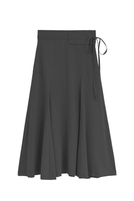 TENCEL DOUBLE WAIST BAND SKIRT-charcoal