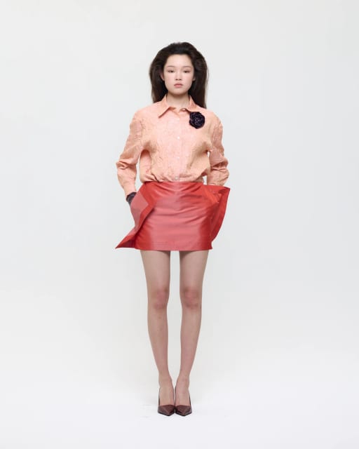 ORANGE CREASED SILK TAFFETA SHIRT