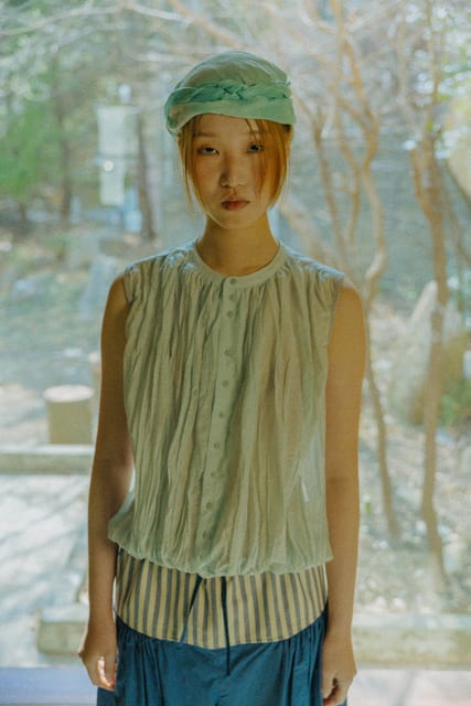 cotton silk wrinkled sleeveless - pastel blue